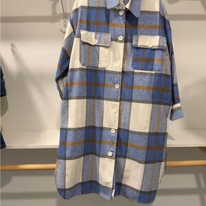 Brookstone Blue Cream Plaid Utility Shacket